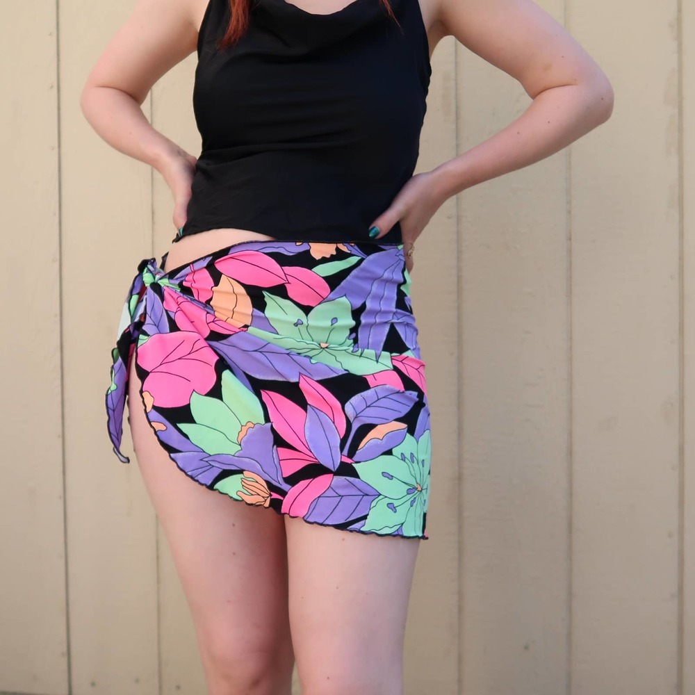 Vintage 90s bold neon floral sarong mini skirt M/L